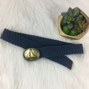 💎SOLD💎J. CREW Brass Sailboat Belt Blue Woven